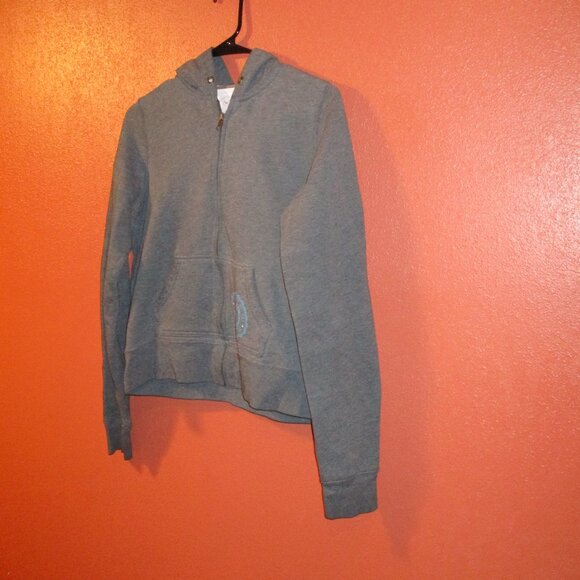 PINK Victoria Secret Woman Large Gray Blue Full Zip Long Sleeve Hooded Jacket - Picture 4 of 8